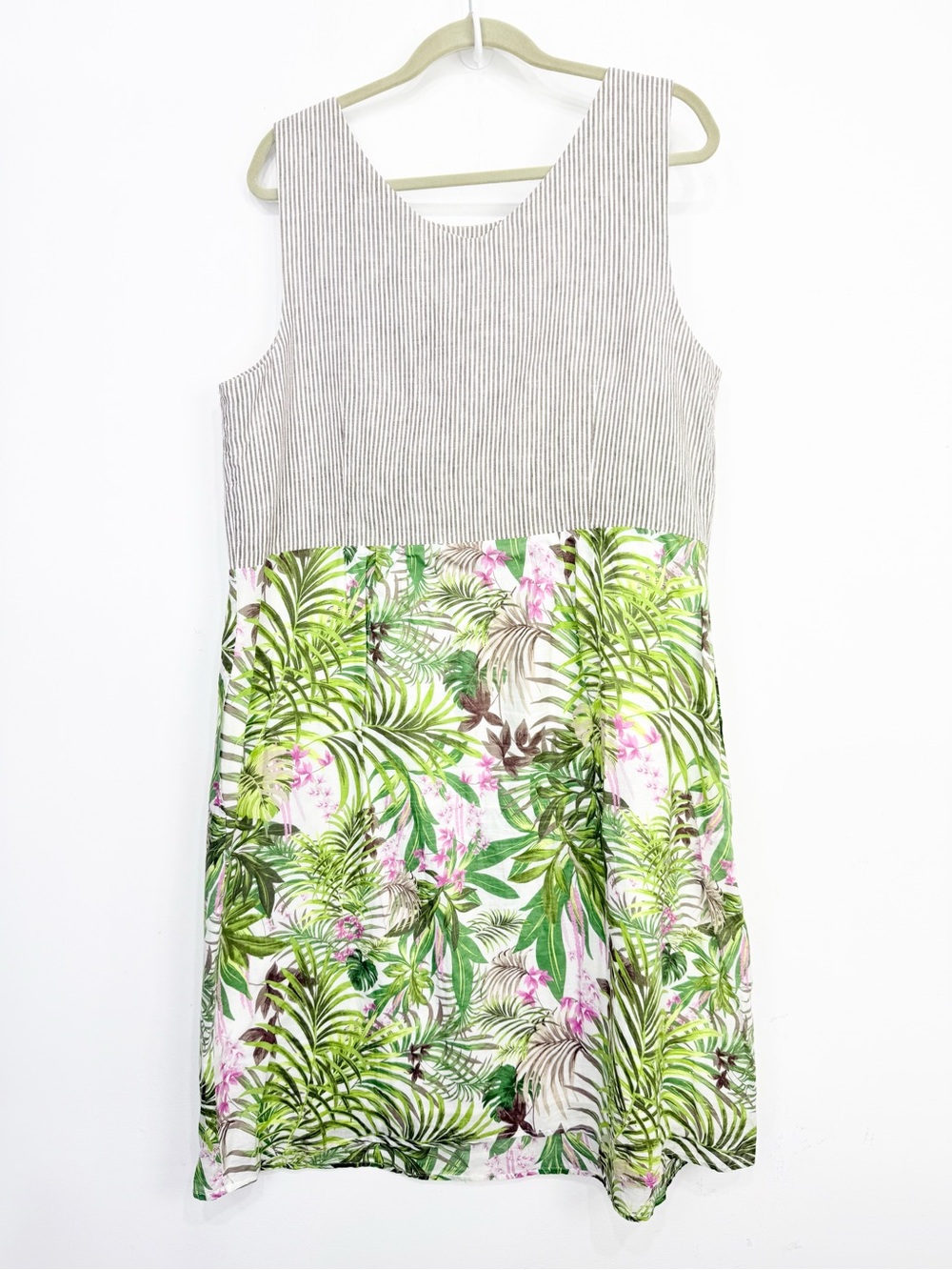 J Jill Linen Striped Bodice Tropical Print Cotton Skirt Midi Resort Summer Dress - Picture 9 of 15